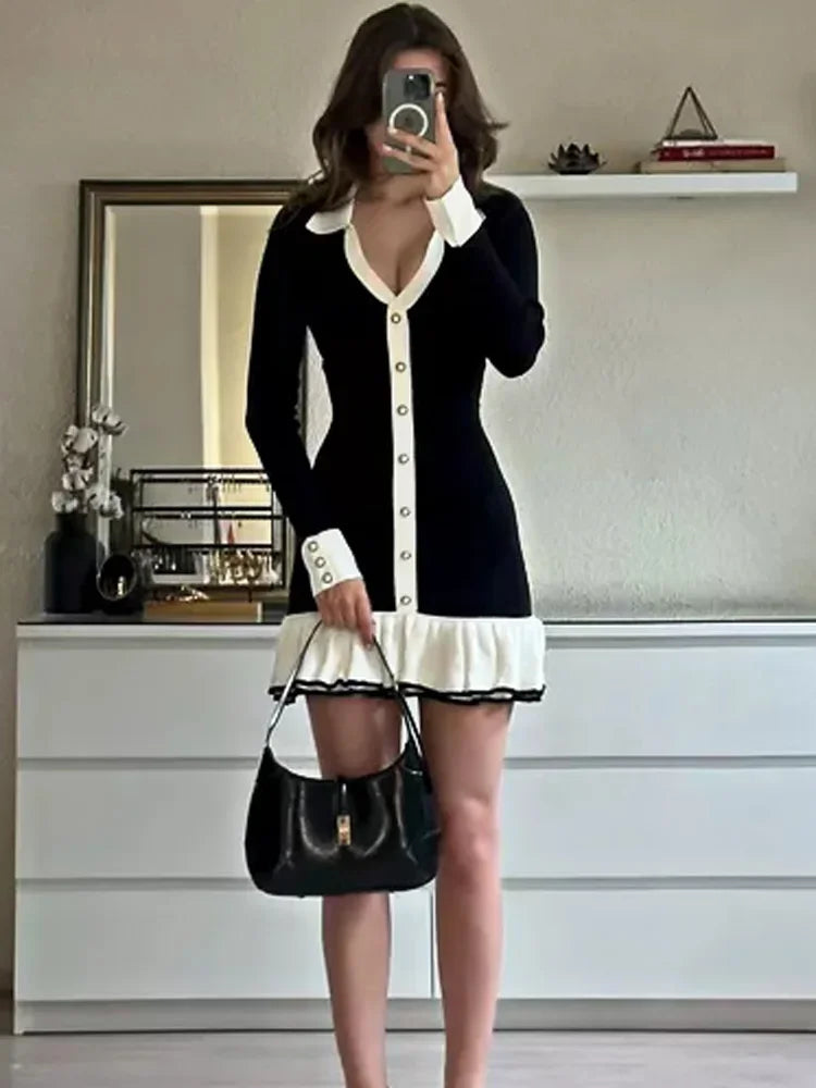 Cinessd Tossy Ruffled Bow Knit Mini Dress Women's Summer Backless Contrast Cardigan Lace-Up Elegant Dress Female Knitwear Bandage Dress Cozy A-Line Mini Dress Cinessd Tossy Ruffled Bow Knit Mini Dress Women's Summer Backless Contrast Cardigan Lace-Up Elegant Dress Female Knitwear Bandage Dress Cozy A-Line Mini Dress