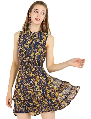 Women's Floral A-line Smocked Ruffled Chiffon Mini Dress | Original Brand Trendy Lace Mini Dress Women's Floral A-line Smocked Ruffled Chiffon Mini Dress | Original Brand Trendy Lace Mini Dress