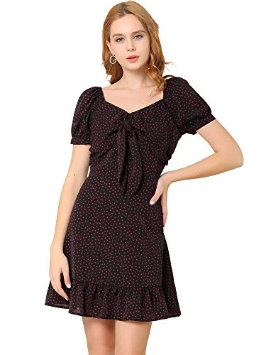 Women's Ruffle Hem Neck Heart Tie Front Flare Mini Dress | Original Brand Stylish Spaghetti Strap Mini Dress Women's Ruffle Hem Neck Heart Tie Front Flare Mini Dress | Original Brand Stylish Spaghetti Strap Mini Dress