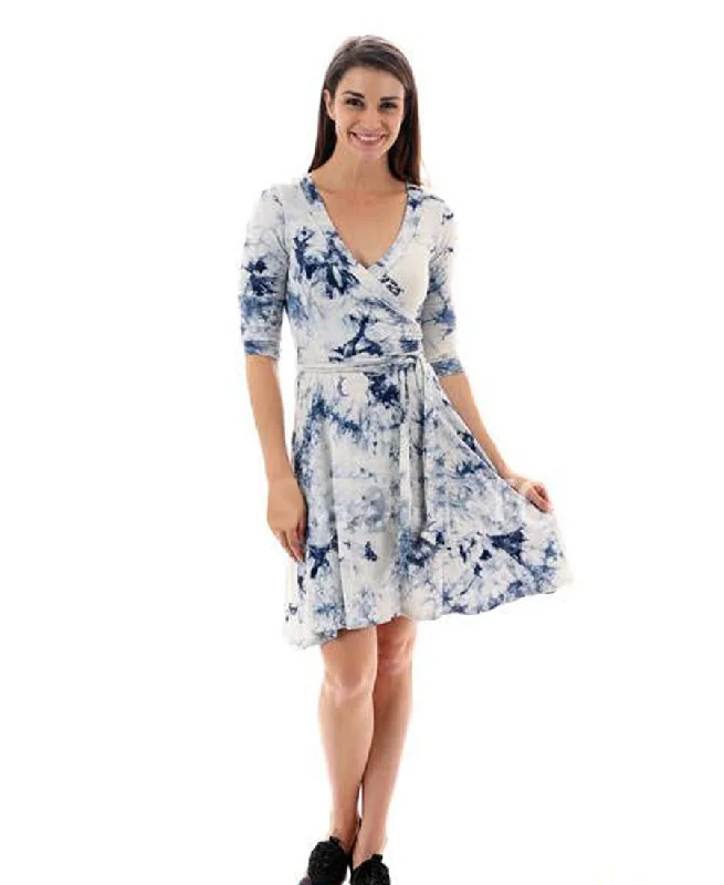Half Sleeve Tie Dye Mini Dress Mandala White Elegant Vintage Mini Dress