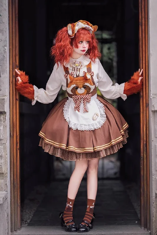 Brown Raccoon Ruffle Bowknot Sweet Lolita Strap Dress