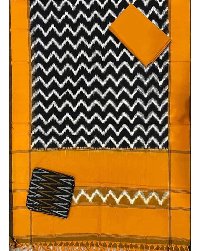 DOUBLE IKKAT COTTON BLACK WITH YELLOW COLOR DRESS MATERIAL - C73