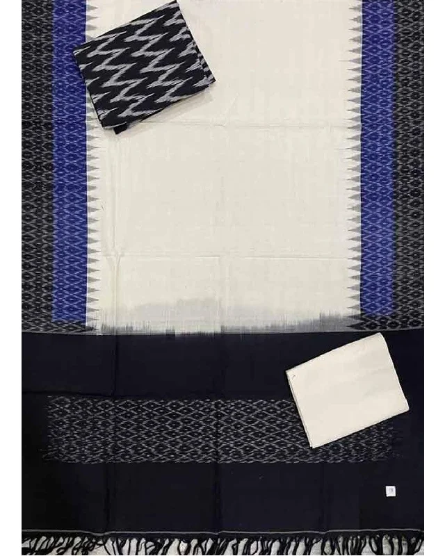 DOUBLE IKKAT COTTON WHITE WITH BLACK COLOR DRESS MATERIAL - C78