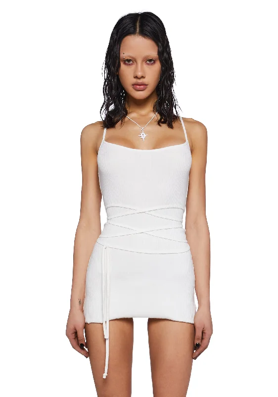 Crossfade Backless Ribbed Mini Dress- Bone Fashionable Party Mini Dress