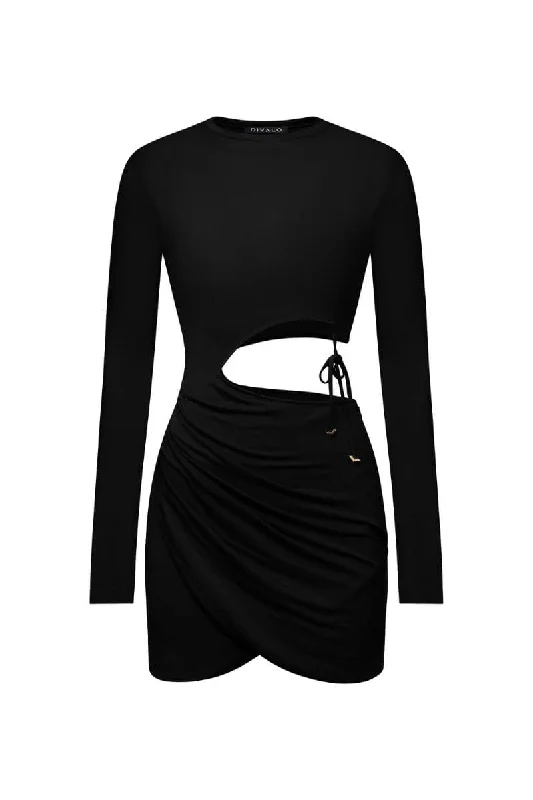 BLACK YALA CUT-OUT MINI DRESS Casual Mini Dress with Pockets