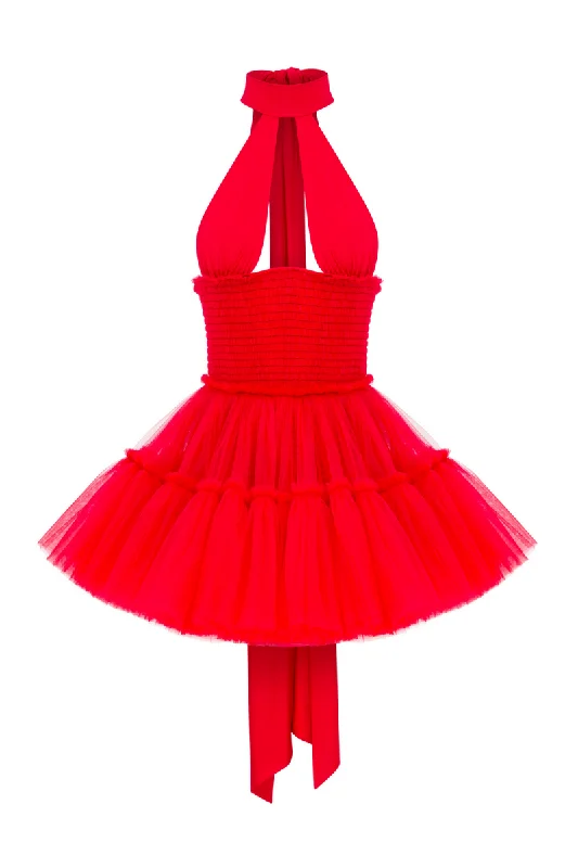 TULLE MINI DRESS WITH JERSEY TOP Fashionable Mini Dress with Slits