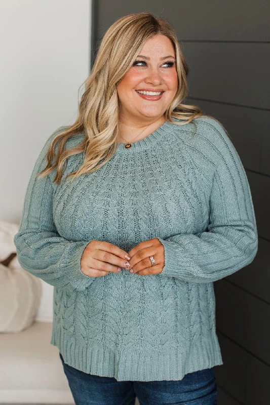 Do It For You Knit Sweater- Dusty Teal Herringbone Houndstooth Plaid