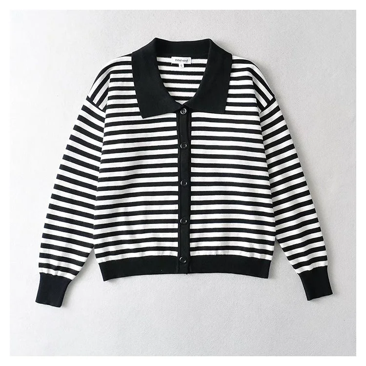 Korean Vintage striped sweater loose sweater coat  7450 Silk Blend Satin Velvet