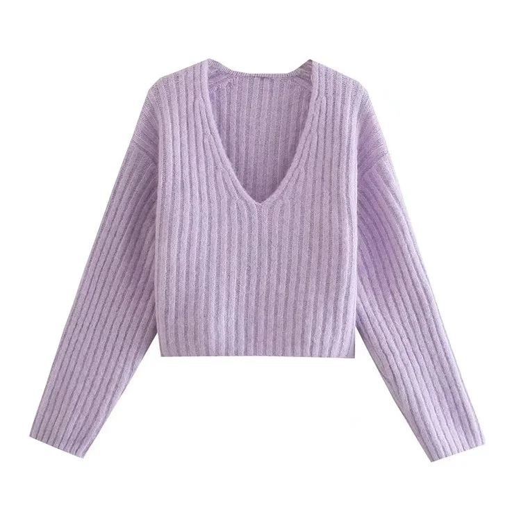 New ins Vintage rib short sweater  7456 Glossy Satin Silk