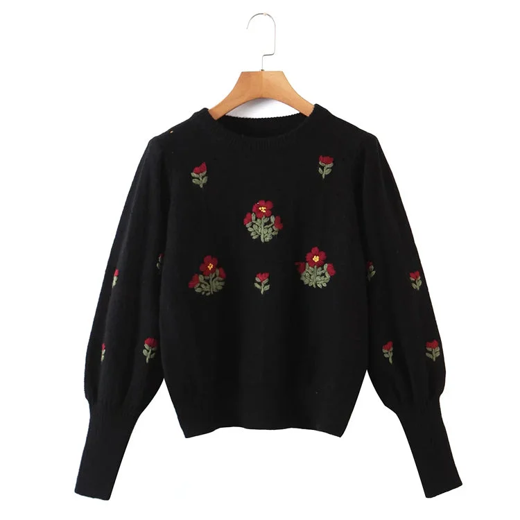 New lazy wind flower embroidered round neck Pullover Sweater 7435 Satin Blend Silk Blend Wool Blend New lazy wind flower embroidered round neck Pullover Sweater 7435 Satin Blend Silk Blend Wool Blend