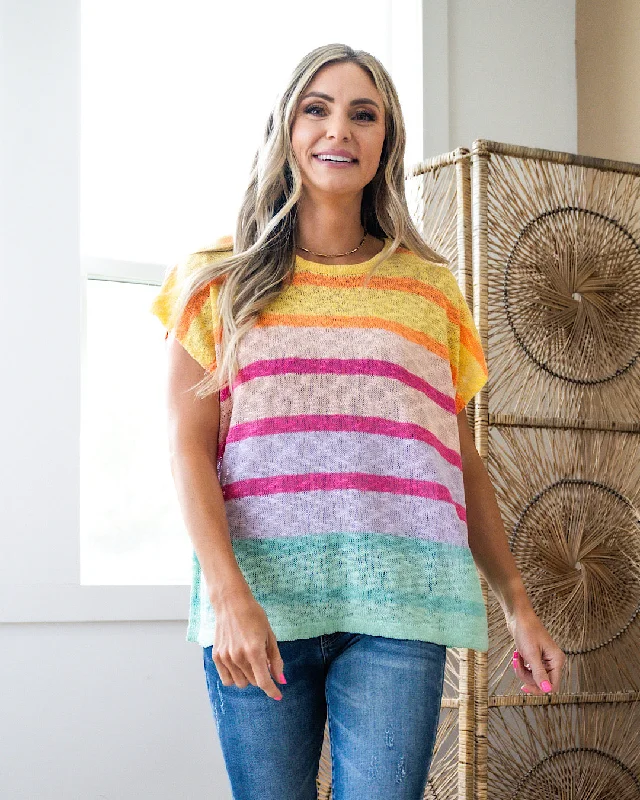 Wren Open Weave Striped Short Sleeve Sweater - Apricot FINAL SALE Solid Print Embellished Wren Open Weave Striped Short Sleeve Sweater - Apricot FINAL SALE Solid Print Embellished