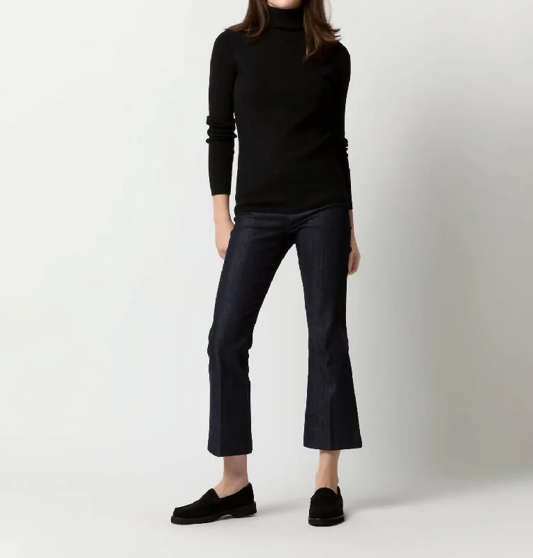 Nia Long-Sleeved Turtleneck Sweater In Black Knit Fabric Woven Fabric Fleece Fabric