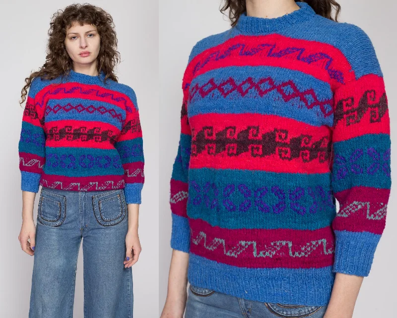 Petite Medium 70s Blue & Red Striped Lambswool Knit Sweater Nylon Fabric Polyester Fabric Spandex Fabric Petite Medium 70s Blue & Red Striped Lambswool Knit Sweater Nylon Fabric Polyester Fabric Spandex Fabric
