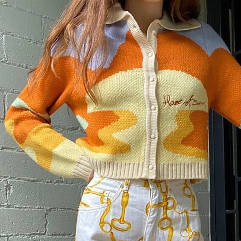 Colorful Knitted Sweater | Women Vintage Autumn Winter Sweater | long sleeve sweater Coat | Short Knitted Sweater | Sunshine Print Sweater Tailored Straight A-Line Colorful Knitted Sweater | Women Vintage Autumn Winter Sweater | long sleeve sweater Coat | Short Knitted Sweater | Sunshine Print Sweater Tailored Straight A-Line