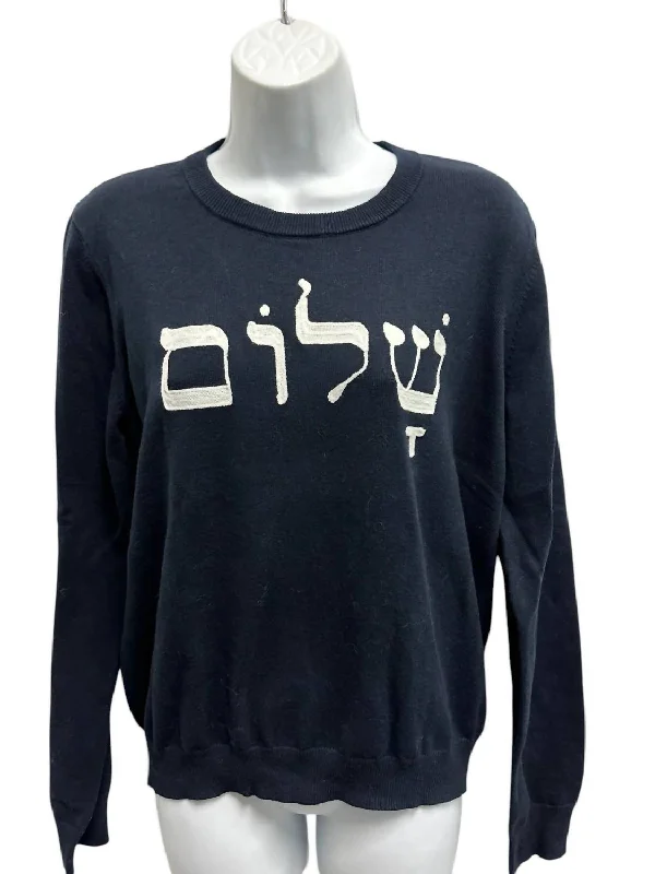 Women's Shalom In Hebrew Sweater In Black Fitted Slim Tailored