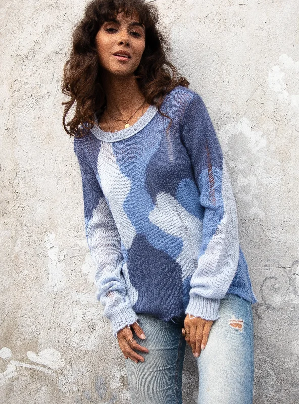 Wooden Ships Camo Oliver Crew Lightweight Sweater Scandia Blue Mesh Blend Leather Blend Suede Blend Wooden Ships Camo Oliver Crew Lightweight Sweater Scandia Blue Mesh Blend Leather Blend Suede Blend