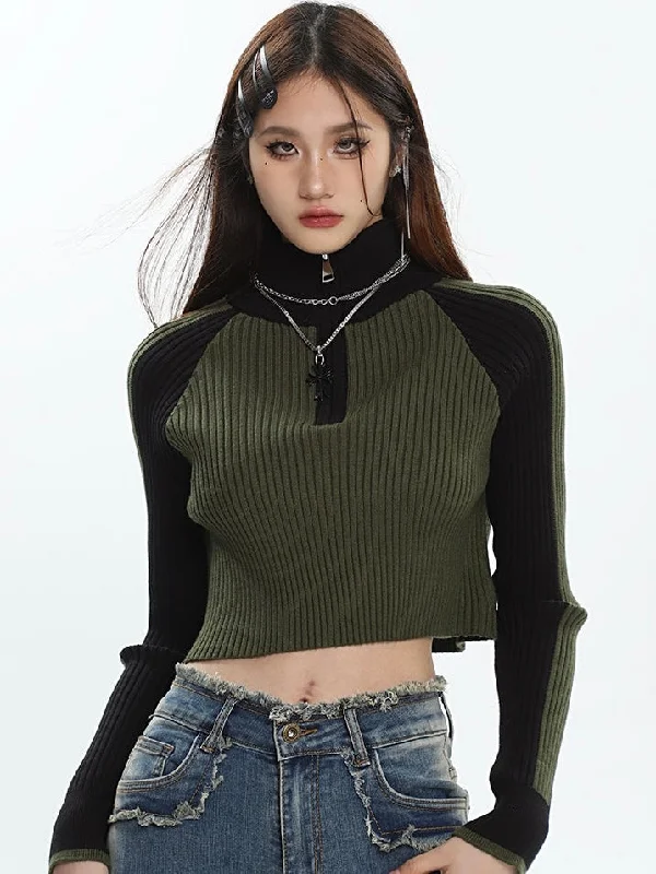 Zariah Patchwork Ribbed Zip Up Turtleneck Long Sleeve Cropped Sweater Top Cable Knit Ribbed Knit Lace Knit Zariah Patchwork Ribbed Zip Up Turtleneck Long Sleeve Cropped Sweater Top Cable Knit Ribbed Knit Lace Knit