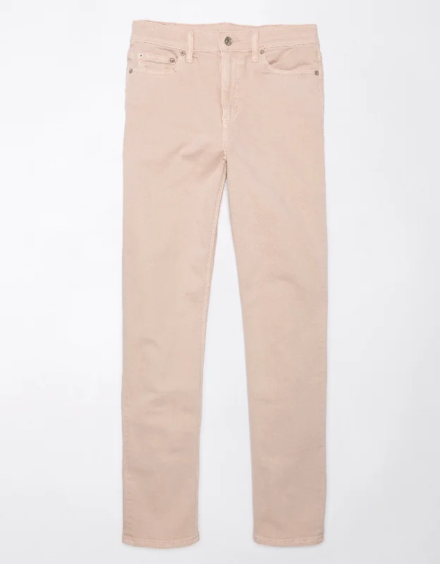 AE Stretch Super High-Waisted Straight Jean Fashionable Vintage Wash Jeans