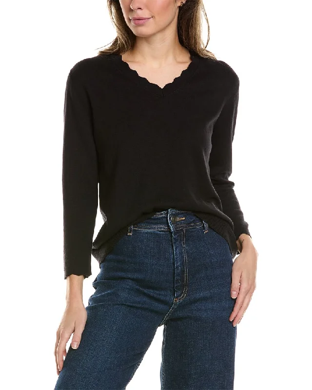 Alashan Cashmere Alaina Scallop Trim Cashmere-Blend Sweater Bright Pastel Dark