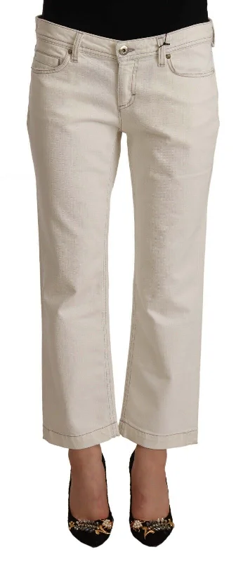 Chic Off-white Cropped Jeans - Fashionista Must-have Comfortable Zip-Fly Denim Jeans Chic Off-white Cropped Jeans - Fashionista Must-have Comfortable Zip-Fly Denim Jeans