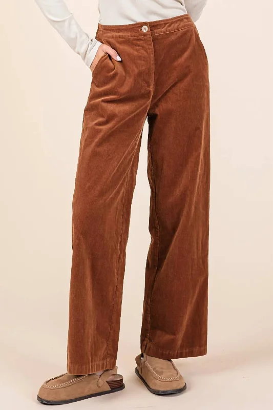 Corduroy Straignt Leg Jeans In Camel Stylish High-Waist Skinny Denim