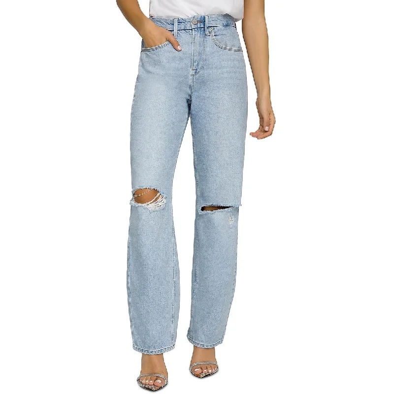 Good American Womens High Rise Distressed Straight Leg Jeans Cozy Stretch High-Waist Jeans Good American Womens High Rise Distressed Straight Leg Jeans Cozy Stretch High-Waist Jeans