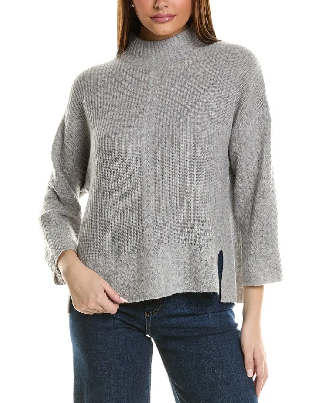 Hannah Rose Shaker Cable Turtleneck Wool & Cashmere-Blend Sweater Lightweight Heavyweight Midweight