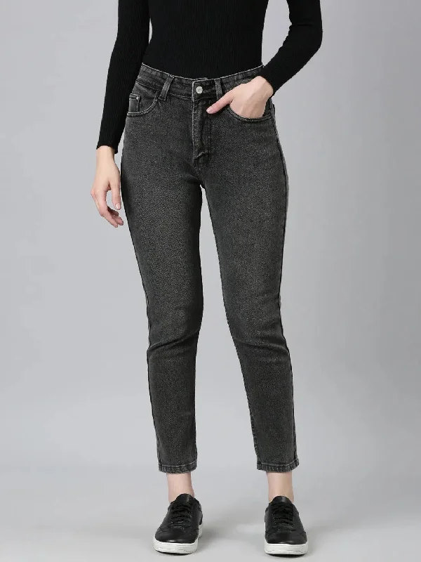 Women Grey Solid Slim Fit Denim Jeans-GZ-5540-1-Grey Trendy Patchwork Denim Jeans