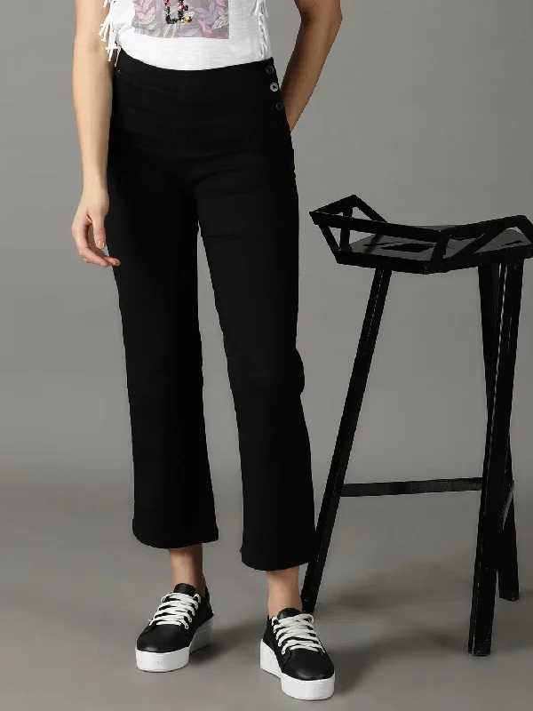 Women's Black Solid Straight Fit Denim Jeans-LT-SF-10424-Black Classic Button Fly Jeans Women's Black Solid Straight Fit Denim Jeans-LT-SF-10424-Black Classic Button Fly Jeans