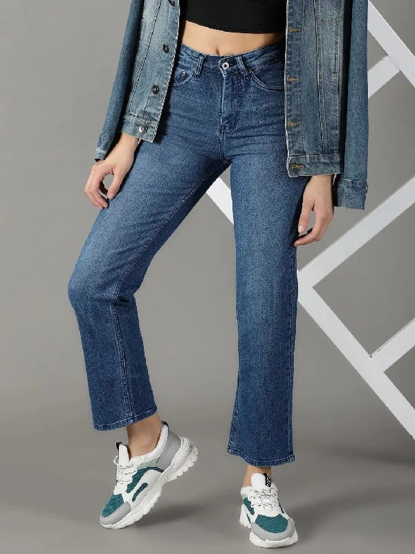 Women's Blue Solid Straight Fit Denim Jeans-GZ-5461-2-Blue Elegant Tapered Leg Denim Women's Blue Solid Straight Fit Denim Jeans-GZ-5461-2-Blue Elegant Tapered Leg Denim