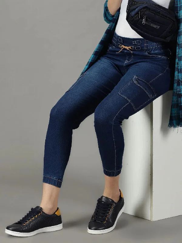 Women's Navy Blue Solid Jogger Denim Jeans-CR-8086-Navyblue Stylish Paperbag Waist Denim Women's Navy Blue Solid Jogger Denim Jeans-CR-8086-Navyblue Stylish Paperbag Waist Denim