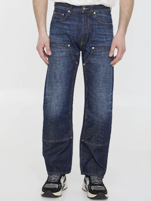 Workwear Monogram Jeans Trendy Layered Pocket Jeans