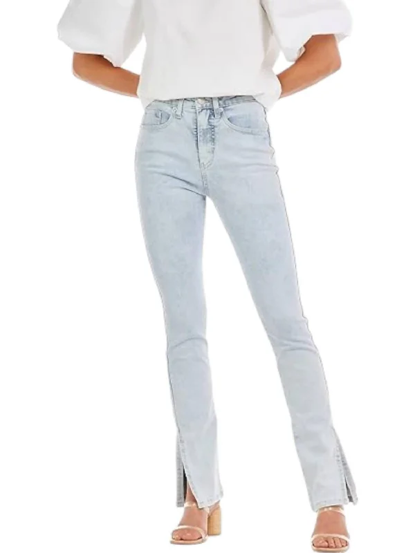 Yorker Side Slit Jeans In Blue Cozy Wide-Legged Jeans
