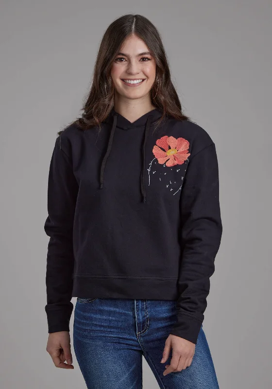 2272 BLACK COTTON FLEECE HOODIE Hoodie with Zipper Placket Modern Functional