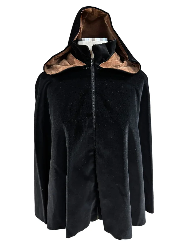 1950s Black and Brown Hooded Velvet Capelet S-L Hoodie with Drawstring Waist Adjustable Fitted 1950s Black and Brown Hooded Velvet Capelet S-L Hoodie with Drawstring Waist Adjustable Fitted