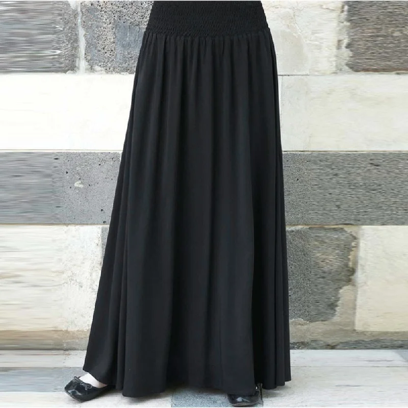 2019 Women Long Maxi Pleated Skirt High Waist Elascity Casual Party Skirt Solid Color plus size Loose long skirts for women #626 zip skirt side
