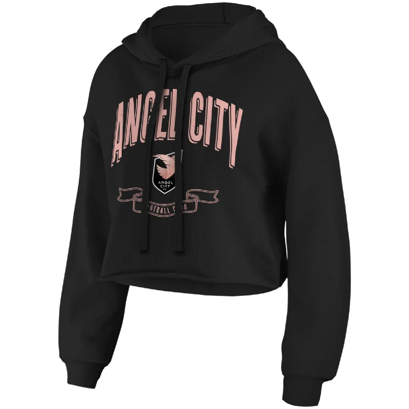 Angel City FC x WEAR by Erin Andrews Women's Black Crop Crest Hoodie Hoodie with Hem Embroidery Detailed Premium