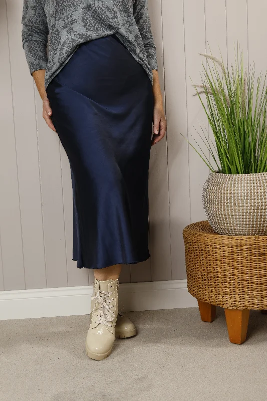Beatrice Satin skirt Navy belted skirt waist