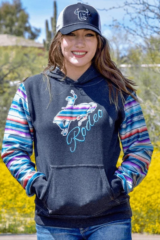 Cowboy Hardware Women's Black Rodeo Raglan Hoodie Hoodie with Full-Zip Functional Layering Cowboy Hardware Women's Black Rodeo Raglan Hoodie Hoodie with Full-Zip Functional Layering
