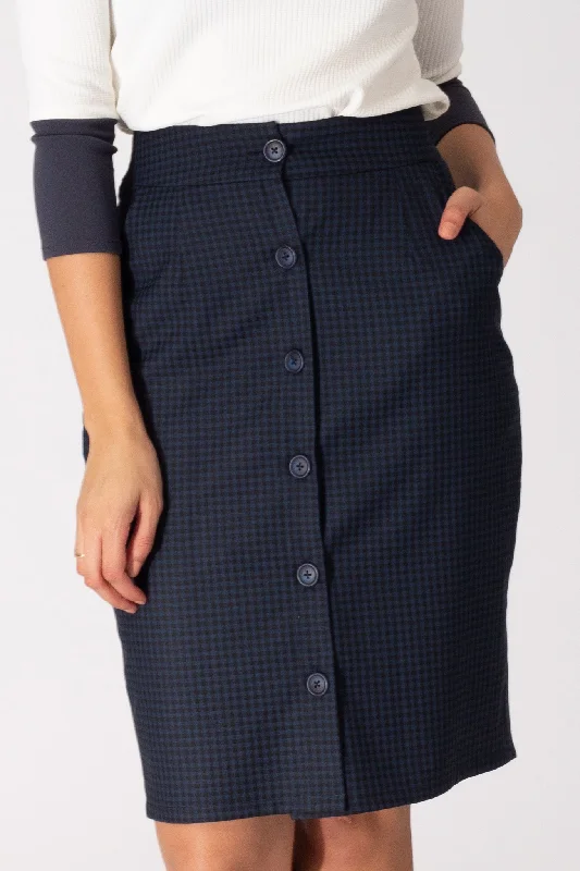 Blue Houndstooth Button Down Skirt modal blend skirt