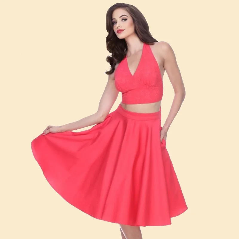 Swing Skirt in Coral silk skirt luxurious