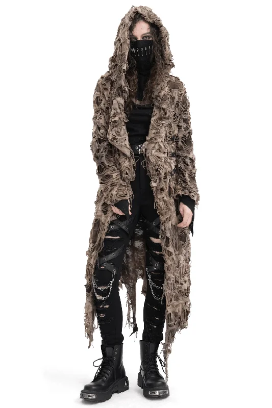 Distressed Hooded Duster Cape with Grunge Layers Hoodie with Button Classic Timeless Distressed Hooded Duster Cape with Grunge Layers Hoodie with Button Classic Timeless