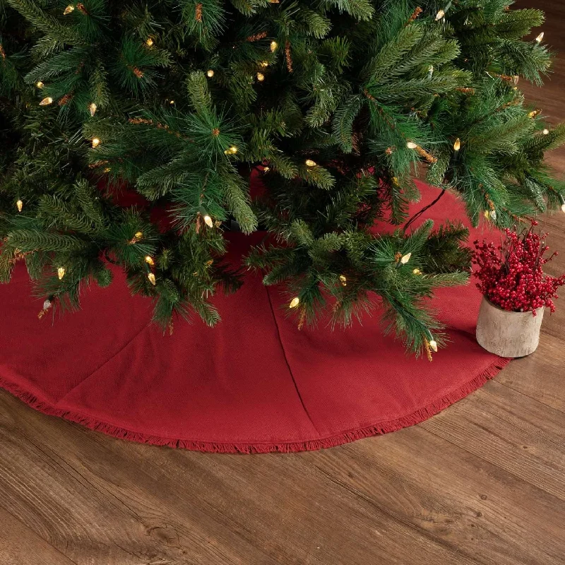 Festive Red Burlap Christmas Tree Skirt 48 VHC Brands leather skirt modern