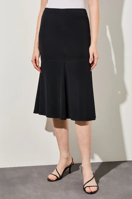 Flared Knit Midi Skirt, Black velvet skirt glossy
