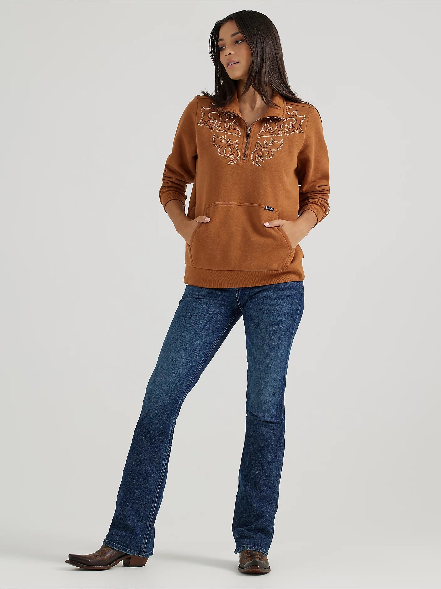 Ladies Wrangler Western Stitch Yoke Quarter Zip Sweatshirt - 112356689 Hoodie with Exposed Zipper Edgy Industrial Ladies Wrangler Western Stitch Yoke Quarter Zip Sweatshirt - 112356689 Hoodie with Exposed Zipper Edgy Industrial