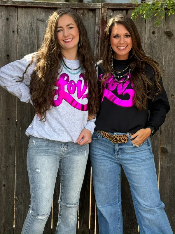 Texas True Threads Love in Metallic Pink Puff Sweatshirt Hoodie with Lace Feminine Delicate Texas True Threads Love in Metallic Pink Puff Sweatshirt Hoodie with Lace Feminine Delicate