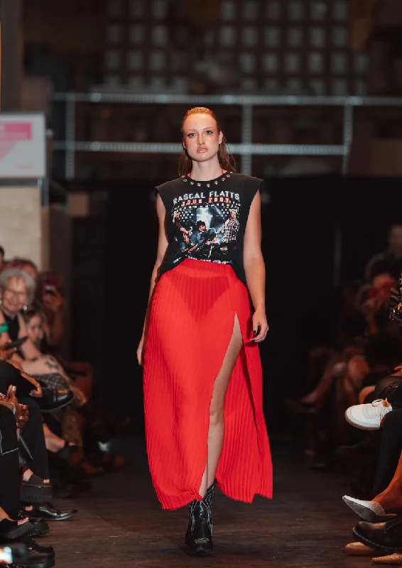 ME TO YOU pleated red skirt (multiple sizes) linen skirt relaxed