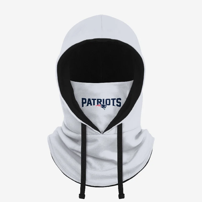 New England Patriots White Drawstring Hooded Gaiter Hoodie with Belted Waist Structured Tailored New England Patriots White Drawstring Hooded Gaiter Hoodie with Belted Waist Structured Tailored