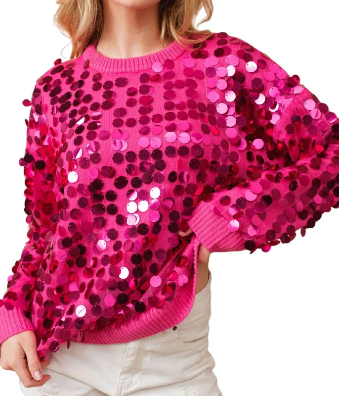 Payette Sequin Crew Neck Sweatshirt In Hot Pink Hoodie with Reflective Safety Nightwear Payette Sequin Crew Neck Sweatshirt In Hot Pink Hoodie with Reflective Safety Nightwear