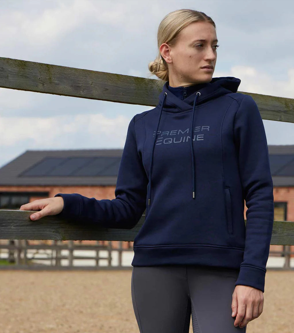 Premier Equine Lucia Ladies Hoodie Navy Hoodie with Hem Frayed Vintage Worn